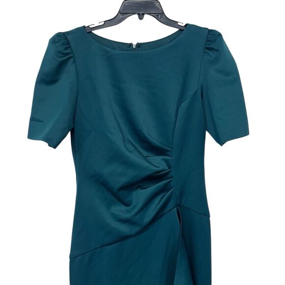 NWT XSCAPE | Hunter Green Demi 3/4 Sleeve Side Ruched Floor Length Gown 14 - Picture 8 of 14